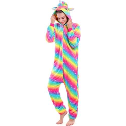Unicorn Onesies Unisex Winter Cute Totoro Stitch Onesies Women Nightwear Anime Costumes Adults Flannel Sleepwear Pajamas Pijamas