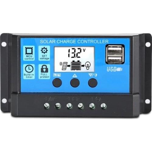 Solar Charge Controller, Solar Panel Charge Controller 12V 24V Dual USB Charge Regulator Intelligent