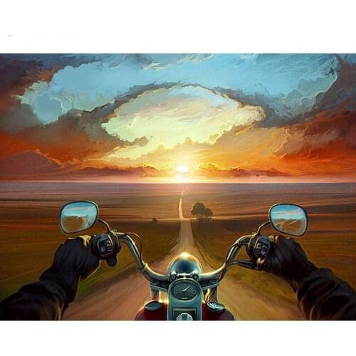 Round Diamond Mosaic Motorcycle Diamond Embroidery Travel Diy Diamond Painting Cartoon Full Drill Square Picture Of Rhinestone