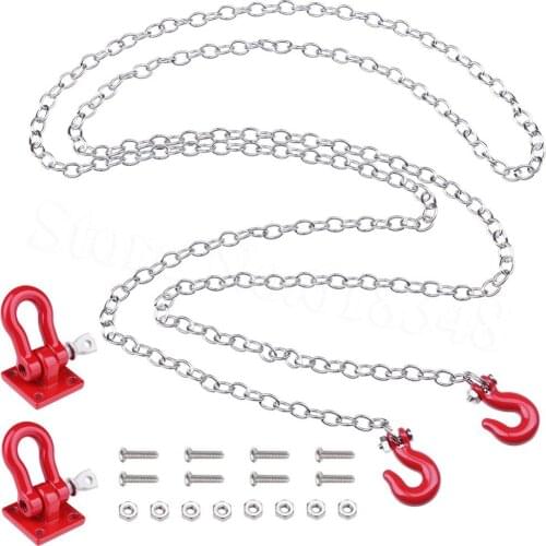 Metal Tow Hook & Trailer Chain Kit Decor 1/10 RC Rock Crawler Parts For Axial SCX10 TAMIYA CC01 RC4WD D90 Climbing Car
