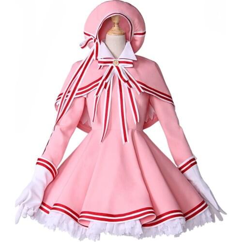 New Clear Card Clamp Cardcaptor Sakura Cosplay Costume Kinomoto Sakura Cosplay Pink Dress Halloween Costumes for Women S-XL