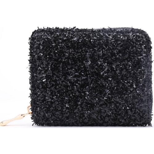 KANDRA Luxury Women Short Wallet Sparkly Sequined Clutch Glitter Pu Leather Ladies Purse Card Holder Coin Purse Small Zip Bag
