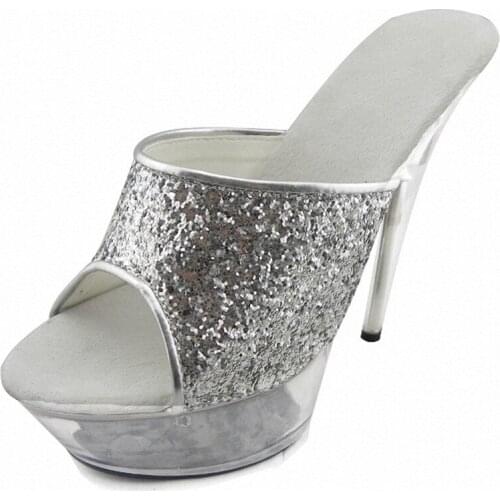 Professional custom 15 ultra high heel sandals, sequined materials banquet wedding stage performance crystal sandals