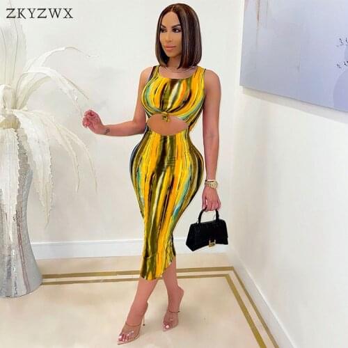 ZKYZWX Sexy Tie-dye Sleeveless Madi Dress Vacation Birthday Outfits Trendy 2021 Women Summer Clothes Night Club Party Dresses