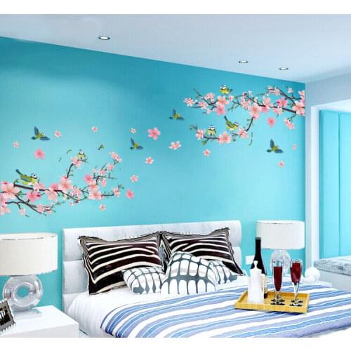 Removable Peach Plum Cherry Blossom Flower Butterfly Mural Wall Decal Sticker