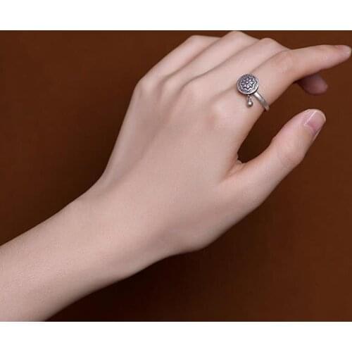 Silver Color Buddhist Ring for Women Tibetan Prayer Wheel Ring OM Mantra 7 Chakras Ring Good Luck Women Ring