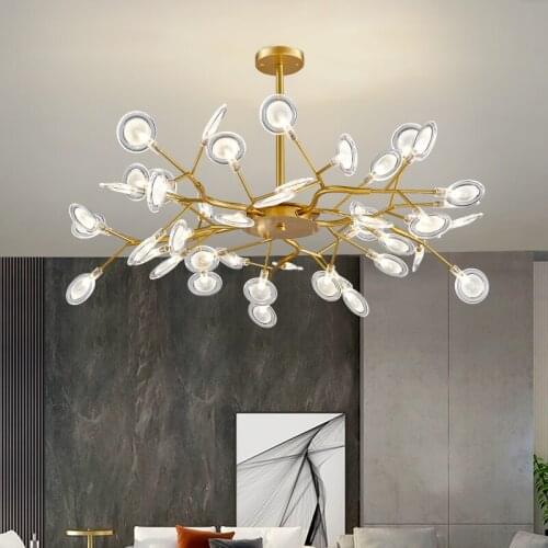 Nordic Firefly LED Chandelier Stylish Tree Branch Iron Black Luster Ceiling Lamp Home Decoration for Living Room Bedroom Kitchen