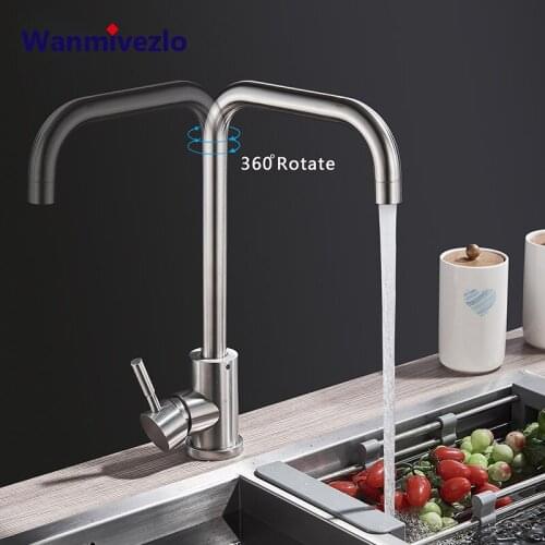 Brushed Nickel Kitchen Faucet 360 Rotation Stainless Steel Lead Free Matte Black Cold Hot Bathroom Sink Faucet Mixer Tap