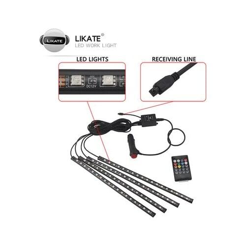 4Pcs Car RGB LED DRL Strip Light Car Auto Remote Control Interior Floor Decorative 18 LED Strip Atmosphere Lamp Fog Lamp