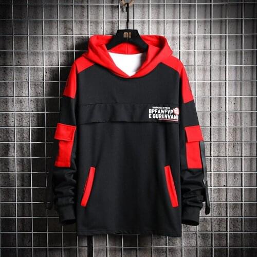 Streetwear Screen Print Two Color Block Mens Pullover Oversized Hoodies