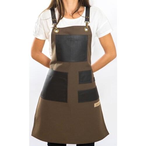 Womens Apron Barista Apron Chef Kitchen Bartender Coffee Restaurant Cooking Apron with Pockets