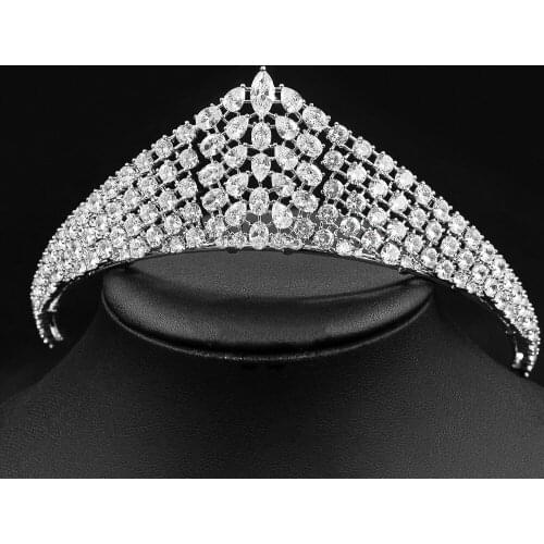 HIBRIDE Full CZ Tiara and Crown Wedding Hair Jewelry Headpiece Women Birthday Party Bridal Hair Accessories tiara de noiva C-02