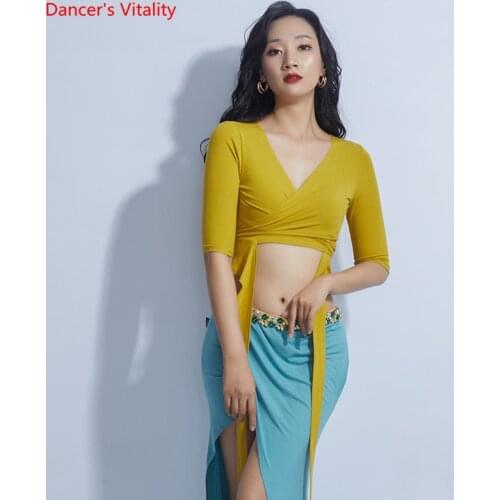 Belly Dance Female Adult Temperament V-neck Top Training Clothes Woman Elegant Shirt Or Long Skirt Profession Practice Clothing