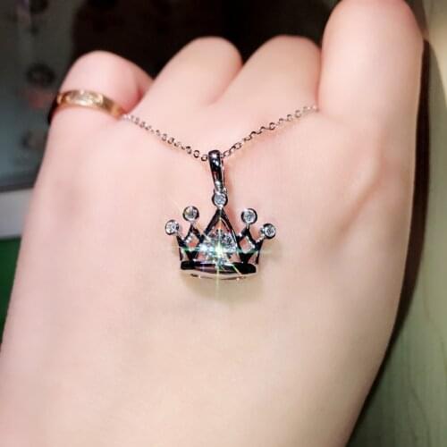 Utimtree Simple Hollow Out Design White Gold Color Zircon Crown Pendants Necklaces Jewelry for Women Clavicle Chain Necklace