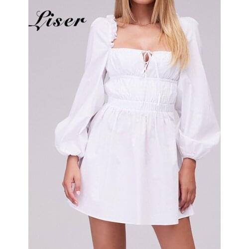 Liser 2021 New Summer Women Dress White Gathered Open Back Mini Dress Elegant Sexy Club Celebrity Party Dresses Vestidos