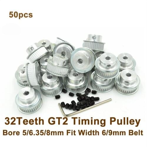 POWGE 50pcs 32 Teeth 2GT Timing Pulley Bore 5/6.35/8mm Fit W=6mm 9mm GT2 Timing Belt 3D Printer 32teeth 32T GT2 Timing Pulley