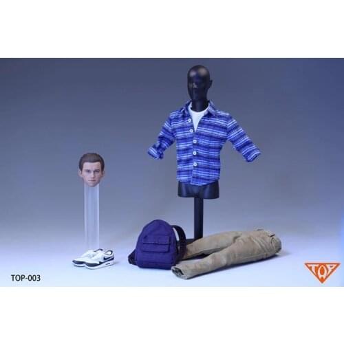 1/6 Top-003 Tom Holland Head Sculpted with Blue Shirt Pants School Bag Suit for 12'' Action Figure Male Body