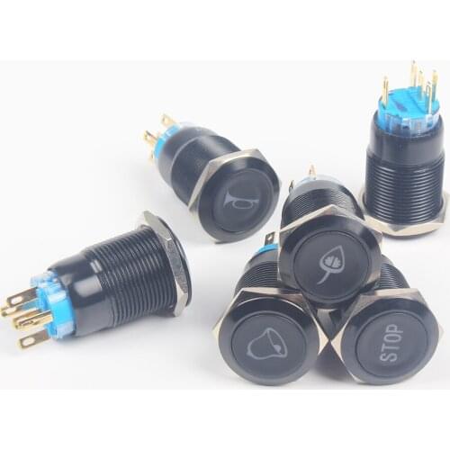 19mm Alumina Momentary/Latching switch car speaker button switch metal Led logo light fixed button switch leaf horn Bell stop