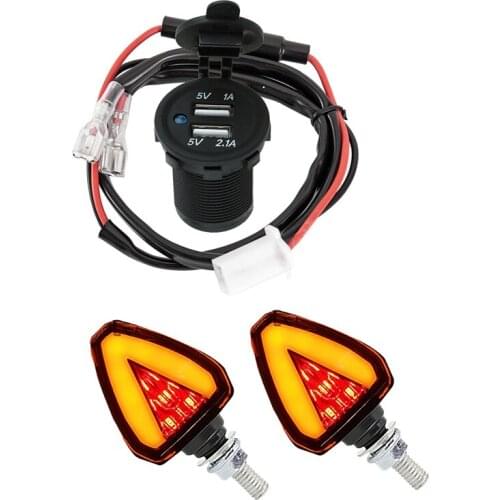 2 Set Accessories: 1Set 12V Dual USB Car Cigarette Lighter Socket Charger & 1Set Motorcycle Turn Signal Light Indicator
