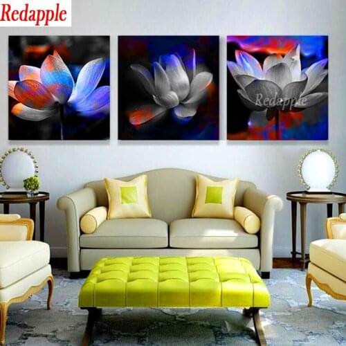 Diamond embroidery diamond mosaic watercolor lotus painting diamond painting full square round stitch cross kits pictures 3pcs