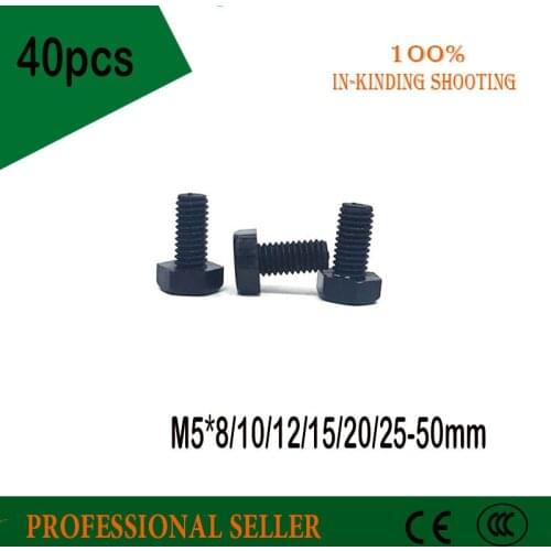 40pcs M5*8/10/12/15/20/25-50mm Black Nylon Hexagon Socket Bolt Plastic Hex Head Set Screw