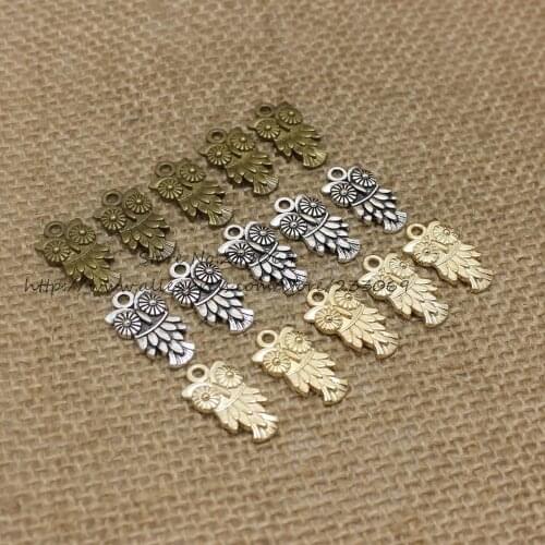 80pcs/lot 10*18mm two color Alloy Animals Small Owl Charms Jewelry Pendant Findings