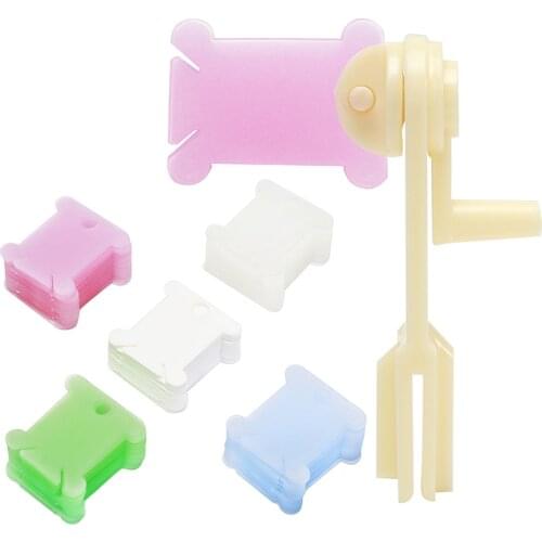 LMDZ Cross Stitch Craft Accessories Plastic Craft Thread Bobbins Embroidery Floss Winder Mixed Color Winding Board for Storage