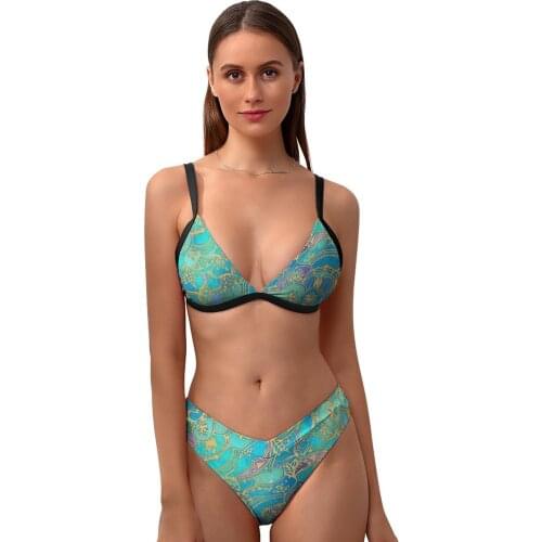 Turquoise Bikini Swimsuit Colaless Print Swim Swimwear Teen Hot Sale Two Piece Bathing Suit