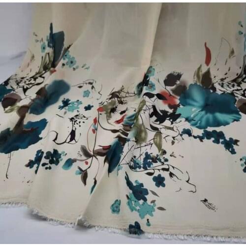 Flower Fabric Position Print DIY Sewing Chiffon Dropping Skirt Shirt Scarf Material