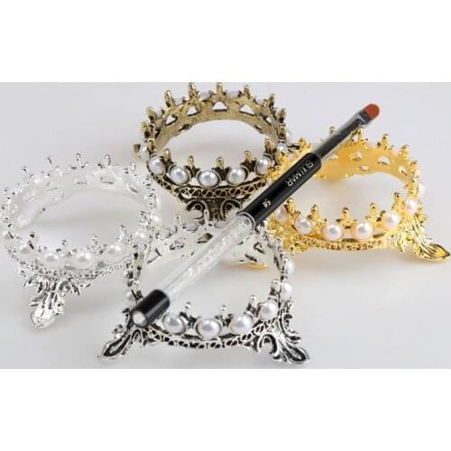1Pcs 4Colors Limitation Pearls Golden Silver Crown Shape Pen Penholder Pen Brush Holder Manicure Accessories