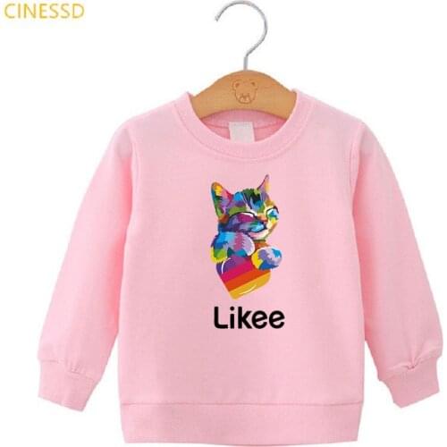 Rainbow cat love likee print kids sweatshirt for tee girls boys autumn winter outfit cute childrens clothes top 3-13 years old