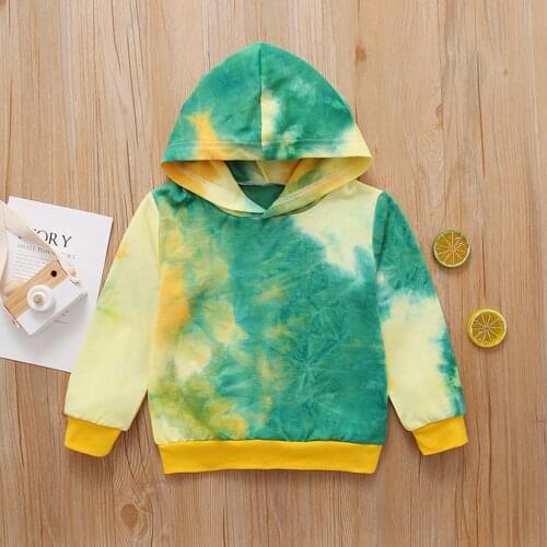 40# Tie Dyed Printed Baby Hooded Hoodies Kids Boys Long Sleeve All-match Hoodie Sweatshirts Top Winter Thick Korean Style Hoodie