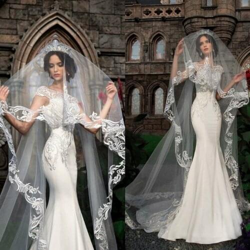 2019 Custom Made Wedding Veil One Layer Chapel Length Lace Applique White Ivory Bridal Veils