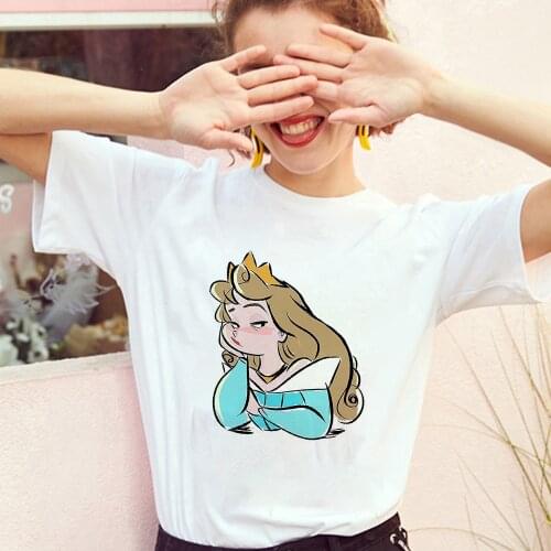 Disney Princess Print T-Shirts Hip Hop O-Neck Girls Cartoon Womens Clothes Harajuku Disney Princess Tee Dropship Graphic Tops