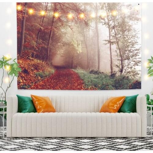 Red Maple Forest Scenery Tapestry Vintage Exotic Summer Plant Nature Frame for Bedroom Photography Wall Decor