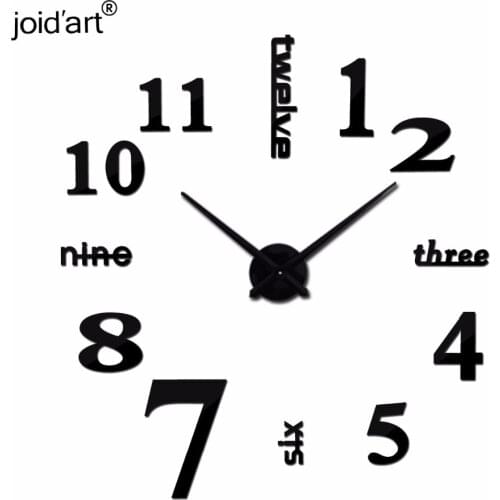 Hot new Quartz clocks fashion watches 3d real big wall clock rushed mirror sticker diy modern style design decor clock