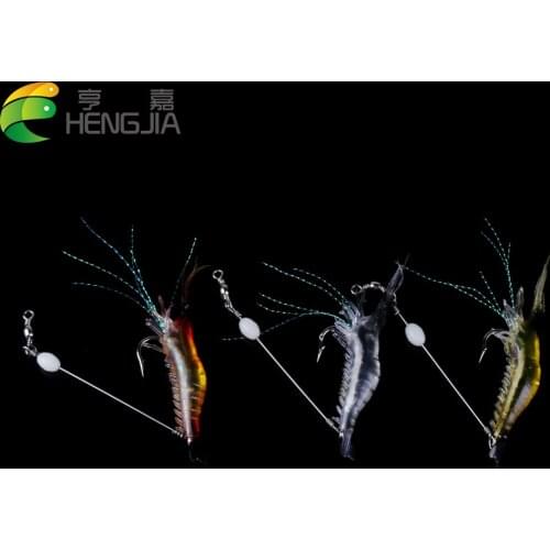Hengjia 3Pcs Shrimp Soft 7.5CM 6.6G Fishing Artificial Bait With Glow Hook Pesca Sabiki Fishing Rings