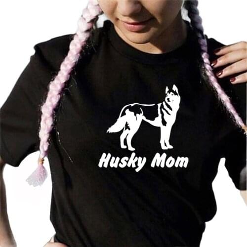 FUNNY cute Husky Mom print cotton t shirts for woman doglover Graphic Tees summer casual Tops Female plus size womans clothing