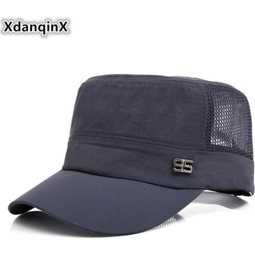 XdanqinX Adult Youth Men Cap Summer Mesh Breathable Military Hats Casual Adjustable Size Flat Cap Snapback Caps Bone Dads Hat