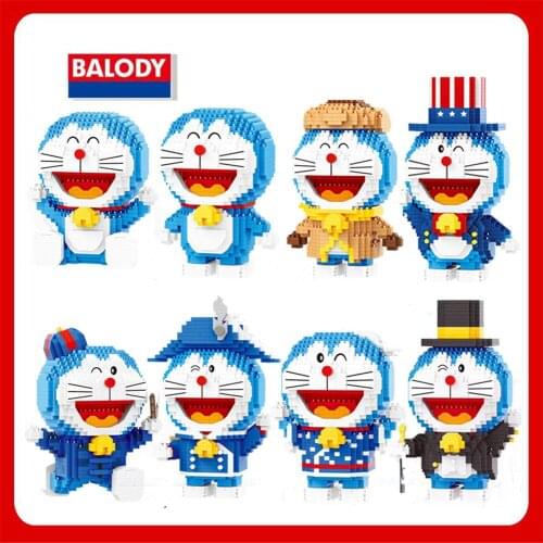 Balody Block 16130-16137 Small Particle Building Blocks Blue Doraemon Sitting Standing Posture Gentleman Kimono Anime Bricks