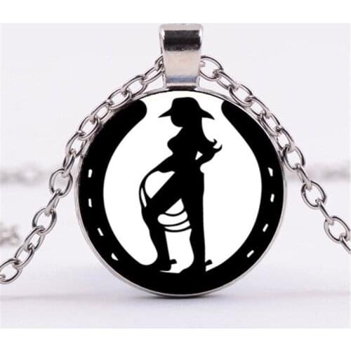 Cowgirl Photo Cabochon Glass Chain Necklace,Charm Creative Women Pendants Fashion Jewelry Accessory,Friend Gifts