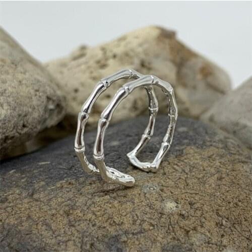 Creative double-layer bamboo ring opening fashion personality cold wind ring Korean small fresh bamboo tail ring jewelry gift