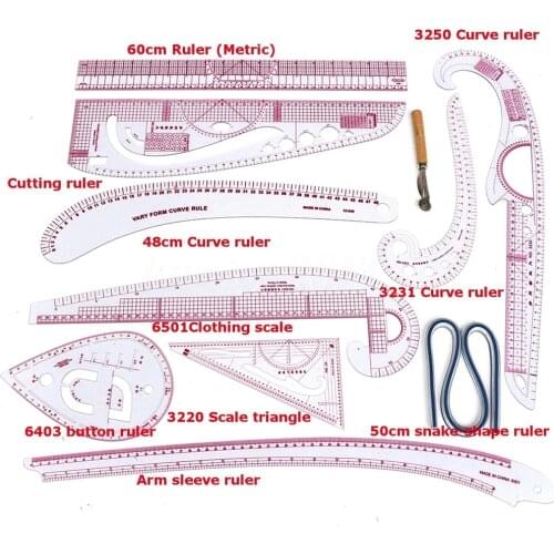 Ruler Tailor Measuring Kit Sewing Drawing Ruler Yardstick Sleeve Arm French Curve Set Cutting Ruler Paddle Wheel