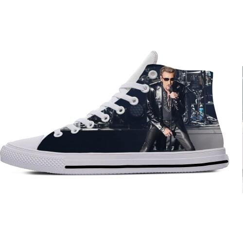 French Rock Star Johnny Hallyday Hot Cool Vogue Casual Canvas Shoes High Top Lightweight Breathable 3D Print Men women Sneakers