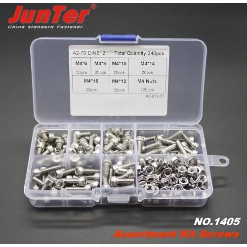 240pcs M4 (4mm) A2 Stainless Steel DIN912 Allen Bolts Hex Socket Head Cap Screws Assortment Kit NO.1405
