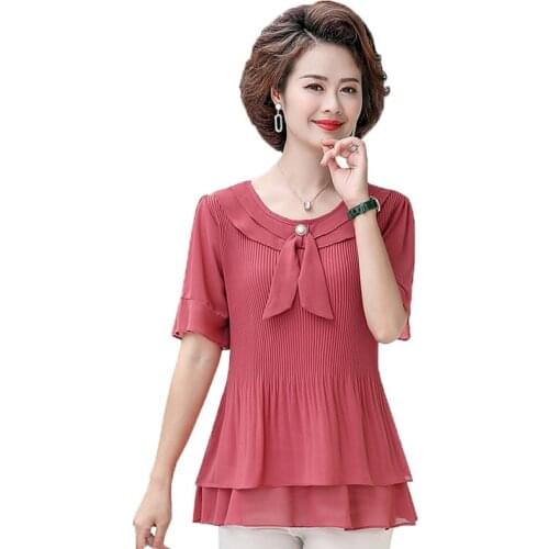 Middle-aged Elderly New Womens T-shirt Summer Korean Mother Tops Ladies Casual Plus Size Tshirt Female Loose Women Clothing