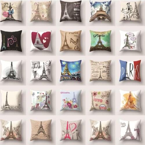 New Cushion Cover Eiffel Tower Throw Pillows Big Ben Pillow Cover Polyester Pillow Case Nordic Bedside Cushion Pillowcase Car 45