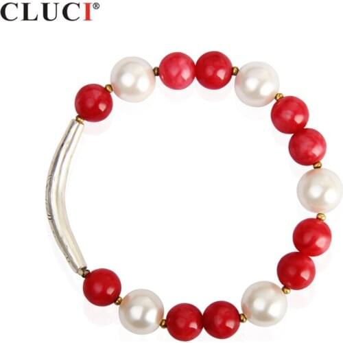 CLUCI New Whit Shell Pearl Bracelet For Women Jewelry 10mm Red Jade Jewelry Bracelets BB004SB