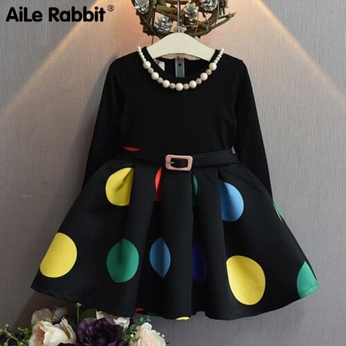 2020 Fall Girls Fashion Clothes Dress Color Polka Dot Long Sleeve Black Dress Dress Children Clothes Dress