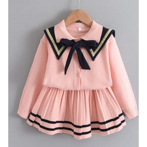 2021 Baby Girls Autumn Winter Clothing Set Sweaters Cardigan+pleated Skirts Kids Children Knit Suits Princess Clothes Free Ship